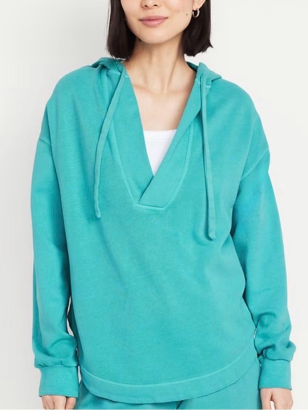 Old Navy SoComfy Tunic Length Terry V-Neck Hoodie, Teal, NWOT Women’s Size Small
